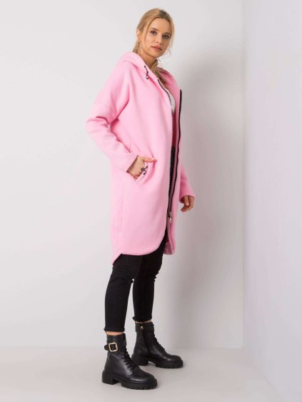 RŮŽOVÁ DÁMSKÁ DLOUHÁ MIKINA NA ZIP