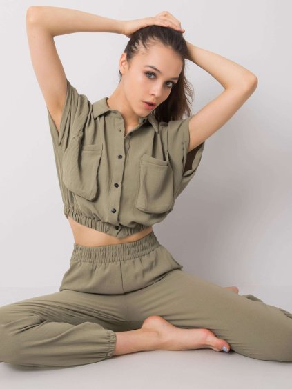 KHAKI DÁMSKÁ LEHKÁ SOUPRAVA S KNOFLÍKY