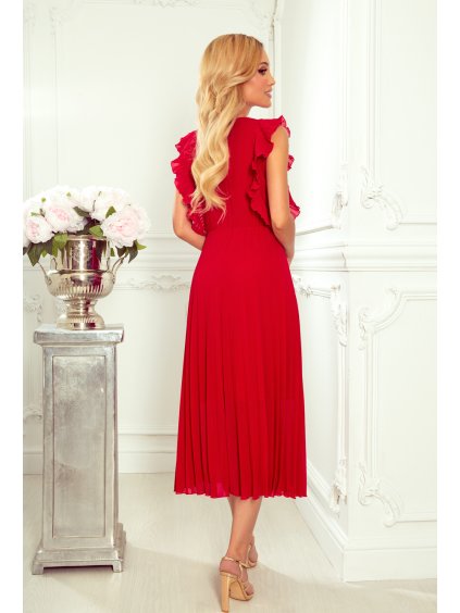 ELEGANTNÍ ČERVENÉ ŠATY BRENDA S PLISOVANOU SUKNÍ