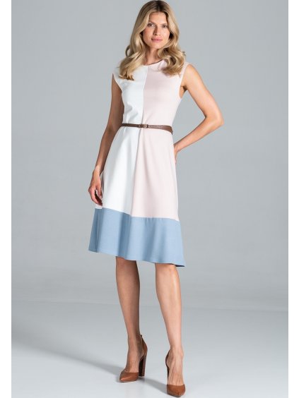 TROJBAREVNÉ ŠATY - SMETANOVÁ/RŮŽOVÁ/MODRÁ (Velikost S)