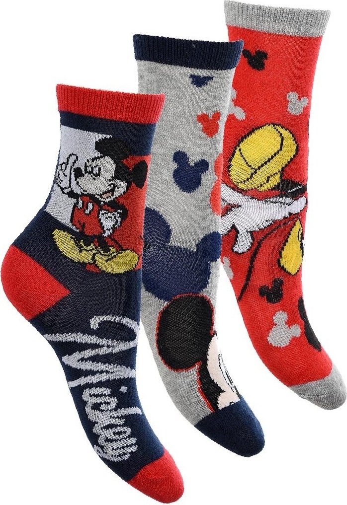 TROJBALENÍ CHLAPECKÝCH PONOŽEK MICKEY DISNEY - MODRÁ/ŠEDÁ/ČERVENÁ