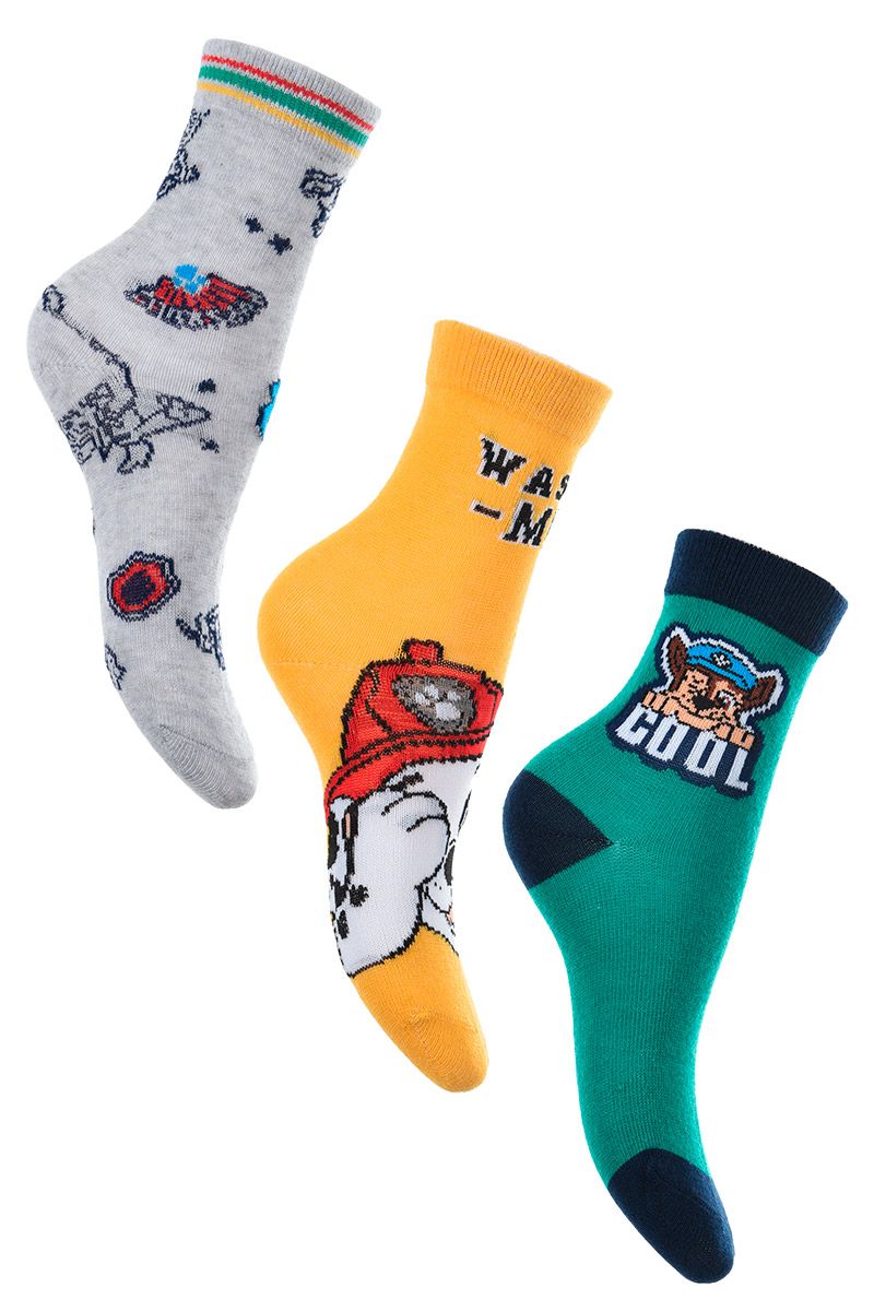 PAW PATROL CHLAPECKÉ PONOŽKY - ŠEDÁ/ŽLUTÁ/ZELENÁ