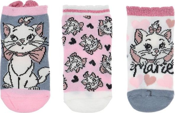 DISNEY BABY PONOŽKY - 3 PÁRY - ŠEDÁ/RŮŽOVÁ/BÍLÁ (Velikost 56/58)