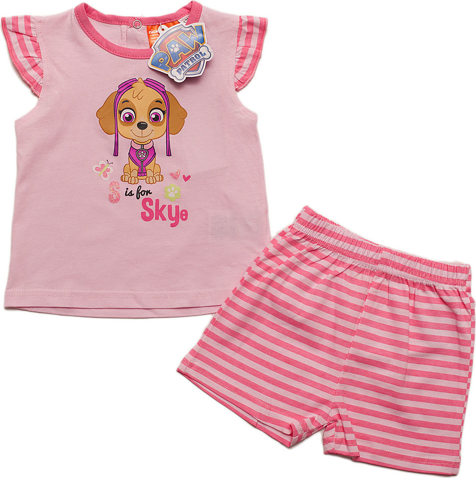 TLAPKOVÁ PATROLA DÍVČÍ RŮŽOVÝ SET TRIČKO+KRAŤASY