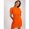 ORANŽOVÉ ELEGANTNÍ PLISOVANÉ ŠATY MATYLDA S MAŠLÍ V PASE (Velikost ONE SIZE)
