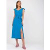 MODRÉ LETNÍ MIDI ŠATY S VÁZÁNÍM (Velikost S)