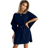 ELEGANTNÍ ŠATY NICOLA S OPASKEM - TMAVĚ MODRÉ (Velikost S/M)