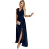 DLOUHÉ TMAVĚ MODRÉ SPOLEČENSKÉ ŠATY S VÝSTŘIHEM GERDA (Velikost S)