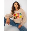 BÉŽOVÁ MIKINA BEZ KAPUCE S NÁPISEM WEEKEND (Velikost ONE SIZE)