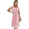 PLISOVANÉ RŮŽOVÉ MIDI ŠATY SE ŠIROKÝM PÁSKEM JULIA (Velikost ONE SIZE)