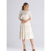 SVĚTLE BÉŽOVÉ MIDI ŠATY S VOLÁNY (Velikost S)