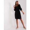ČERNÉ VZOROVANÉ ŠATY S PÁSKEM A BALÓNOVÝMI RUKÁVY (Velikost S/M)