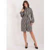 TMAVĚ ŠEDÉ VZOROVANÉ ŠATY NA KNOFLÍKY S PÁSKEM A BALÓNOVÝMI RUKÁVY (Velikost S/M)