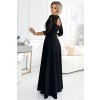 ELEGANTNÍ ČIERNE KRAJKOVÉ DLOUHÉ ŠATY S VÝSTŘIHEM ELISA (Velikost S)