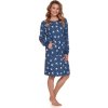 TMAVĚ MODRÁ NOČNÍ KOŠILE S DLOUHÝM RUKÁVEM - POTISK VLAŠTOVEK (Velikost S)