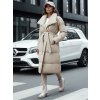 SVĚTLE BÉŽOVÝ DLOUHÝ DÁMSKÝ PROŠÍVANÝ KABÁT S PÁSKEM FAVI (Velikost S)