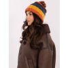 PRUHOVANÁ DÁMSKÁ ZIMNÍ ČEPICE S BAMBULÍ - ORANŽOVÁ (Velikost ONE SIZE)
