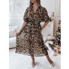 HNĚDÉ ELEGANTNÍ MIDI ŠATY S JEMNÝM VZOREM ANIMALIA (Velikost ONE SIZE)