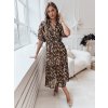 HNĚDÉ ELEGANTNÍ MIDI ŠATY S JEMNÝM VZOREM ANIMALIA (Velikost ONE SIZE)