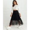 ČERNÁ TYLOVÁ MIDI SUKNĚ PASTELLA (Velikost S)