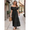 ČERNÉ LETNÍ MAXI ŠATY S KRÁTKÝMI BALÓNOVÝMI RUKÁVY (Velikost ONE SIZE)