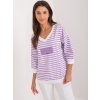 (VEL. ONE SIZE) BÍLO-FIALOVÉ PRUHOVANÉ TRIKO S VÝSTŘIHEM A 3/4 RUKÁVEM (Velikost ONE SIZE)