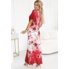 BÍLO-ČERVENÉ VZDUŠNÉ MAXI ŠATY S VÝSTŘIHEM DO V A KVĚTINOVÝM VZOREM (Velikost ONE SIZE)
