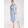 SVĚTLE MODRÉ BAVLNĚNÉ MIDI ŠATY S LÍMEČKEM A PÁSKEM (Velikost S/M)
