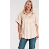 BÉŽOVÁ DÁMSKÁ OVERSIZE KOŠILE S KRÁTKÝM RUKÁVEM (Velikost S/M)