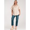 BÉŽOVÁ DÁMSKÁ OVERSIZE KOŠILE S KRÁTKÝM RUKÁVEM (Velikost S/M)