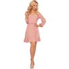 (VEL. L) RŮŽOVÉ BOHO ŠATY S VÝSTŘIHEM A VOLÁNKEM LUISA (Velikost L)