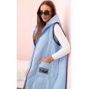 SVĚTLE MODRÁ DÁMSKÁ OVERSIZE PROŠÍVANÁ VESTA S KAPUCÍ NA ZIP (Velikost ONE SIZE)