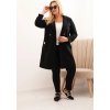 ČERNÝ DÁMSKÝ ELEGANTNÍ PLUS SIZE KABÁT  S LÍMCEM A VELKÝMI KAPSAMI (Velikost ONE SIZE)