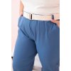 MODRÉ DÁMSKÉ BAVLNĚNÉ PLUS SIZE KALHOTY S PÁSKEM (Velikost XL)