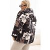 PLUS SIZE DÁMSKÁ ČERNÁ ASYMETRICKÁ PROŠÍVANÁ BUNDA S POTISKEM (Velikost ONE SIZE)