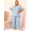 SVĚTLE MODRÁ DÁMSKÁ PLUS SIZE SOUPRAVA HALENKY A ŠIROKÝCH KALHOT (Velikost ONE SIZE)