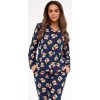CORNETTE TMAVĚ MODRÉ DÁMSKÉ DLOUHÉ PYŽAMO S VÁNOČNÍM POTISKEM (Velikost L, Barva tmavě modrá)