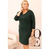TMAVĚ ZELENÉ PLUS SIZE ŠATY S VÝSTŘIHEM DO V A 3/4 RUKÁVY (Velikost ONE SIZE)