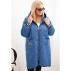 MODRÁ DÁMSKÁ PLUS SIZE PROŠÍVANÁ BUNDA S KAPUCÍ A MANŽETAMI (Velikost ONE SIZE)
