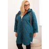 SMARAGDOVÁ DÁMSKÁ PLUS SIZE PROŠÍVANÁ BUNDA S KAPUCÍ (Velikost ONE SIZE)