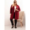 VÍNOVÝ DÁMSKÝ ELEGANTNÍ PLUS SIZE KABÁT  S LÍMCEM A VELKÝMI KAPSAMI (Velikost ONE SIZE)