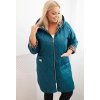 MODRÁ DÁMSKÁ PROŠÍVANÁ PLUS SIZE BUNDA S PODŠÍVKOU S LEOPARDÍM VZOREM A KAPUCÍ (Velikost ONE SIZE)
