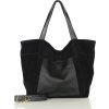MARCO MAZZINI VELKÁ SEMIŠOVÁ KOŽENÁ SHOPPER KABELKA S KAPSOU ČERNÁ (Velikost ONE SIZE)