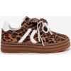 HNĚDÉ DÁMSKÉ TENISKY S PANTEŘÍM VZOREM NA PLATFORMĚ S OZDOBAMI (Velikost 38)