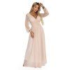 NUMOCO BASIC DÁMSKÉ MAXI ŠATY S TYLOVÝMI RUKÁVY BROSKVOVÉ (Velikost ONE SIZE)