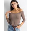 DÁMSKÝ HNĚDÝ TOP S ODHALENÝMI RAMENY (Velikost XS)
