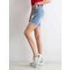 DÁMSKÉ DŽÍNOVÉ ŠORTKY S VYŠŠÍM PASEM A NÁŠIVKAMI (Velikost 34)
