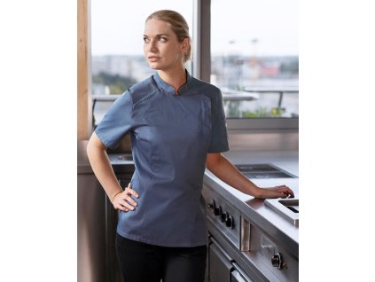 Moderný dámsky kucharsky rondon s krátkymi rukávmi (Farba Biela, Veľkosť 34)