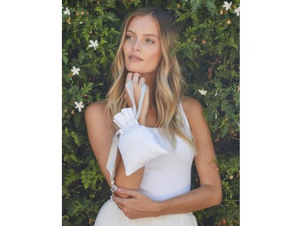 Bavlnená darčeková taška so sťahovacou stuhou (Veľkosť S, Farba Soft White/Black)