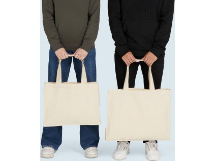 Široká plátená nákupná taška so záhybom LH (Farba Natural, Veľkosť L (42x32x12cm))